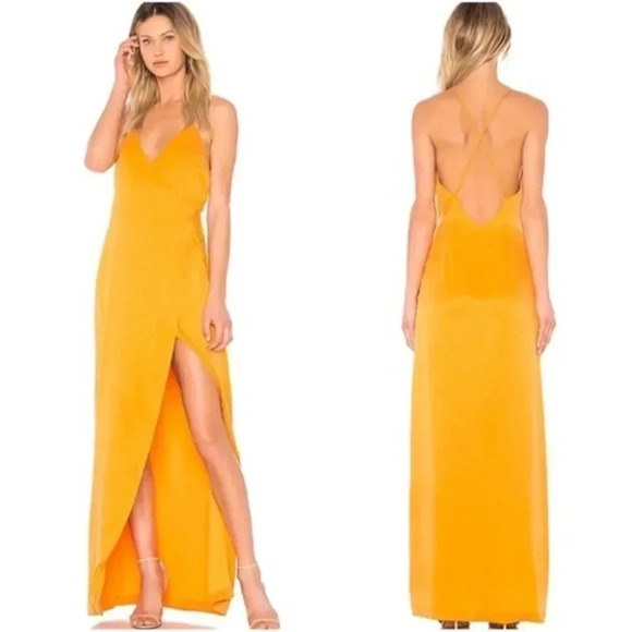 NWT NBD Esperanza Gown in Canary Orange Cupro Rayon Wrap Cross Dress Size: Small - Picture 2 of 6